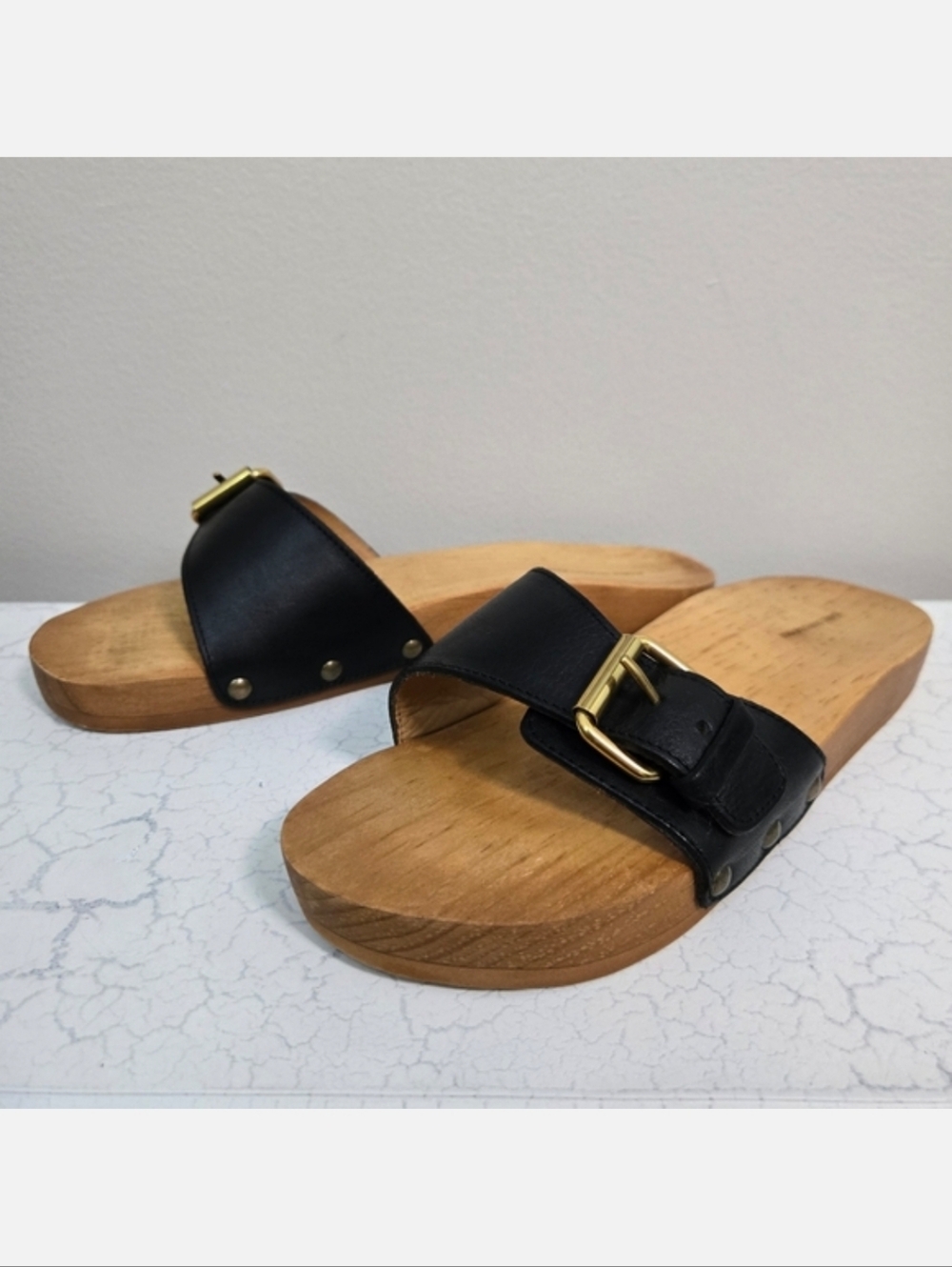 Isabel Marant Black Leather & Wood Sandals, SZ 38 ~ EUC
